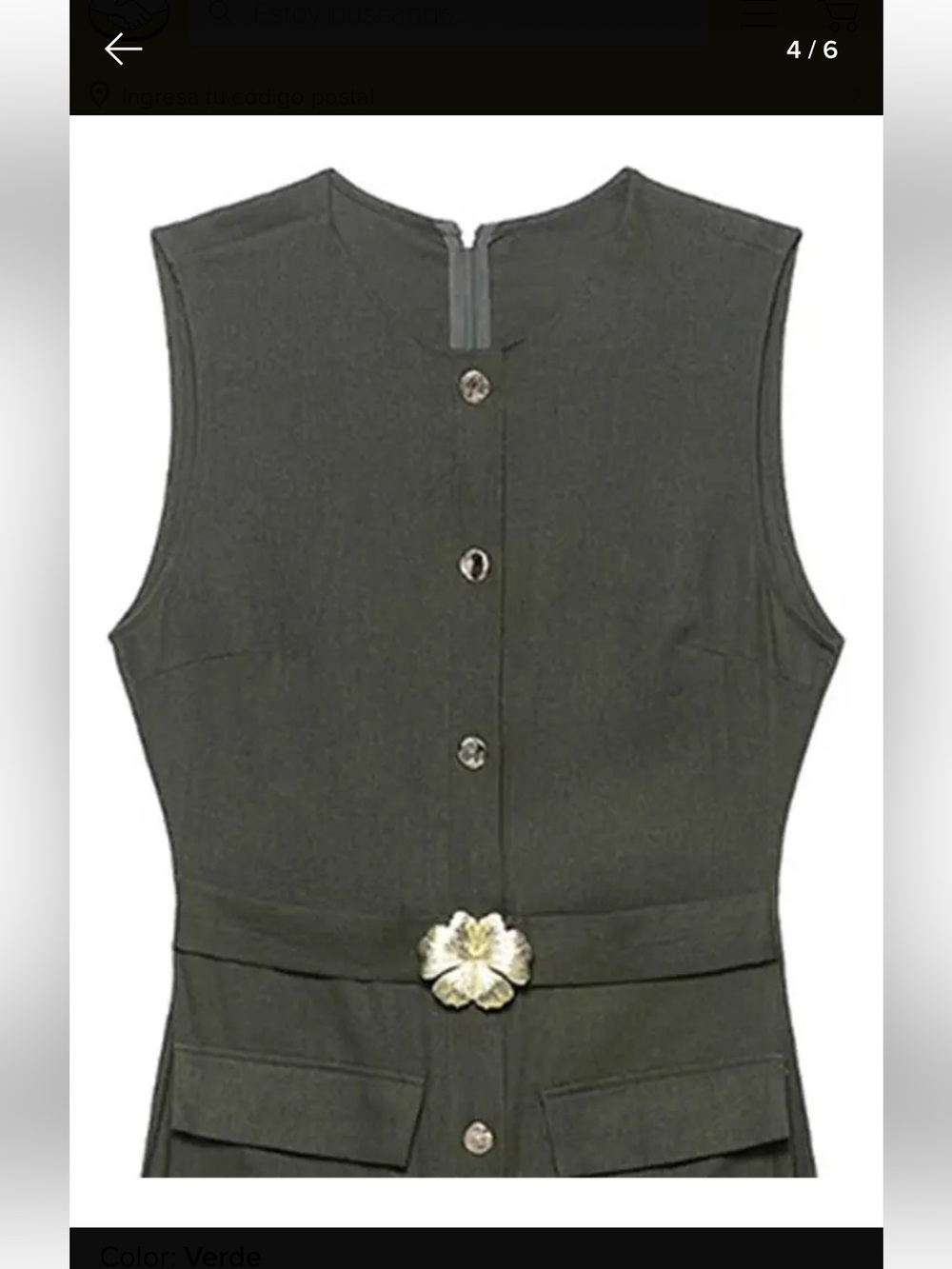 Zara Olive Green Sleeveless Midi Dress with Floral Belt - Picture 5 of 8